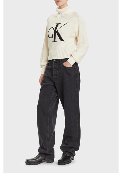 % 100 Pamuk Loose Fit Balıkçı Yaka Logolu Kazak LV047D349G101 Bayan Kazak LV047D349G 101 fiyatları