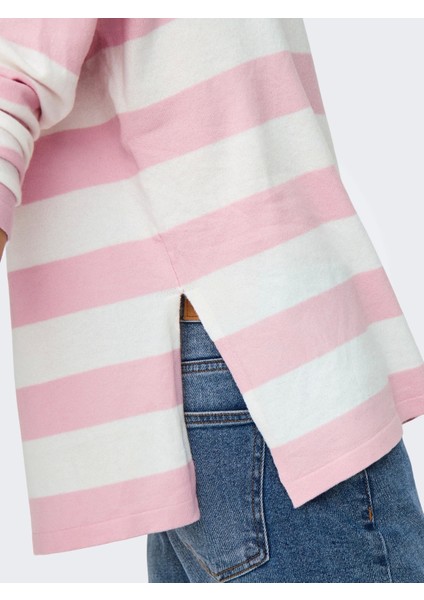15354092 V Yaka Kadin Triko - Pembe Cizgili indirimleri