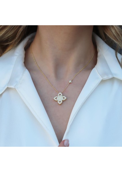 Alhambra Model Zirkon Taşlı Gold Kaplama Gümüş Kolye
