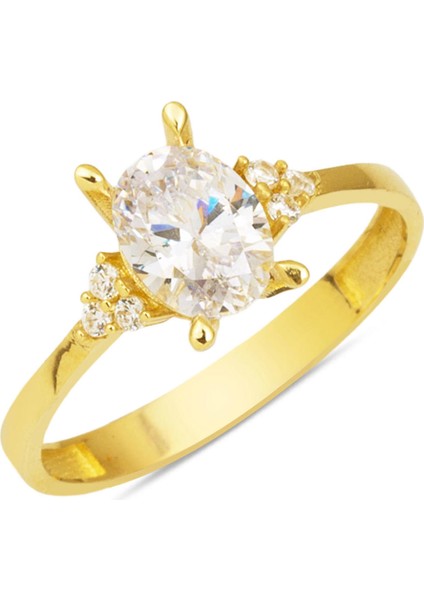 Oval 14 Ayar Altın Tektaş Yüzük