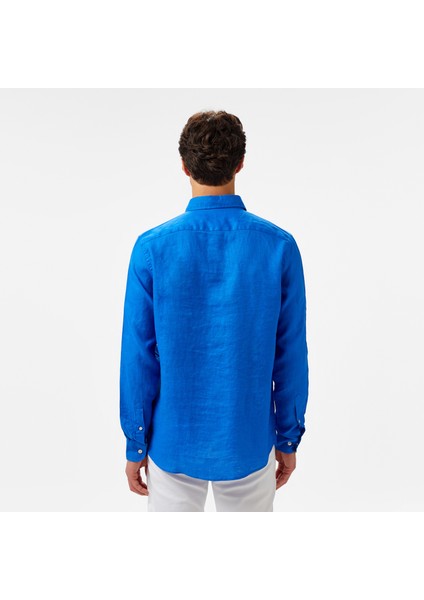 Erkek Mavi Classic Fit Keten Gömlek fiyatları