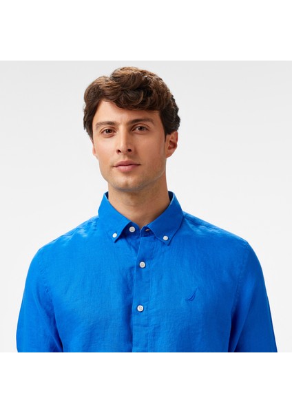 Erkek Mavi Classic Fit Keten Gömlek fırsatları