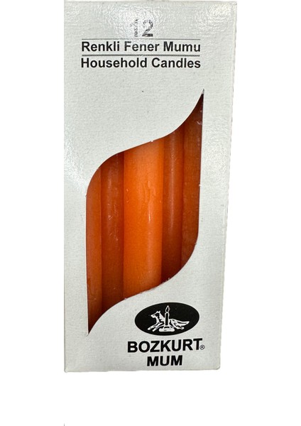 Bozkurt Konik Şamdan Mum Fener Mumu - Turuncu - 14 Cm. - 12 Adetlik Paket