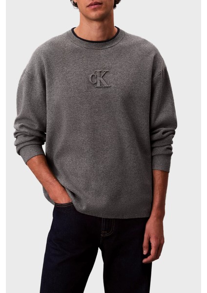 Kabartmalı Logolu Regular Fit Sıfır Yaka Kazak LV04RD300GP7E Erkek Kazak LV04RD300G P7E