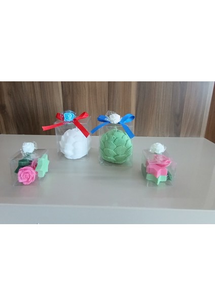 Istiridye Görünümlü Kokulu Yeşil Beyaz Pembe Renk Doğal Yapım 4lü Dekoratif Mum fiyatları