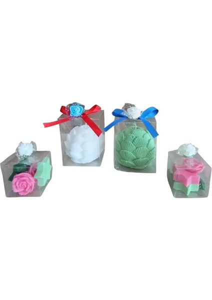 Istiridye Görünümlü Kokulu Yeşil Beyaz Pembe Renk Doğal Yapım 4lü Dekoratif Mum modelleri