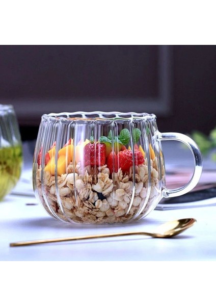 Kahve Çizgili Cam Kupa Kahve Çay Kupası - Kupa Sunum Bardak Seti 3 Adet 400 ML fiyatları