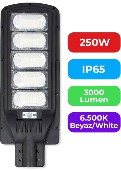 250W Solar LED Sokak Armatürü 6500K - VSSL25065