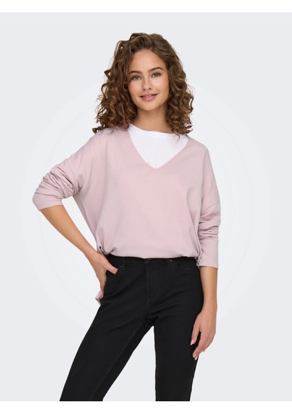 15354092 V Yaka Kadin Triko - Pembe