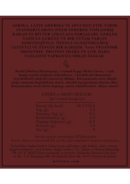 Vanilya Aromalı Sıcak Çikolata 200 g – %100 Vegan, Espresso ve Filtre Kahveyle Uyumlu Zengin Kakao fırsatları
