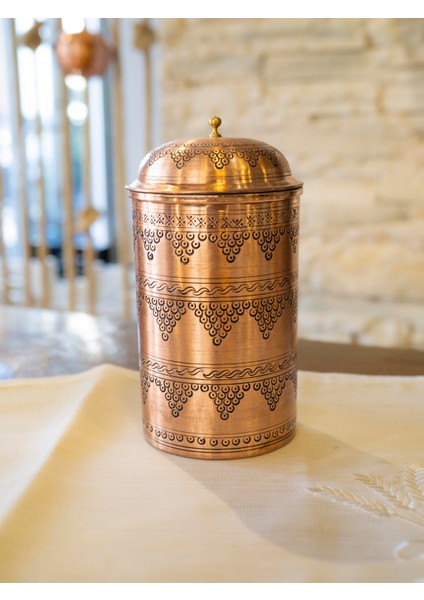 Bakır Baharatlık Nakış İşleme Üzüm Desenli Uzun Mat Bakır Renk