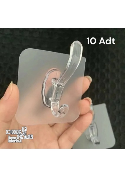 10 Adet Süper Güçlü Şeffaf Banyo Mutfak Kancası Çerçeve Askısı Kendinden Yapışkanlı Şeffaf Yapışkan