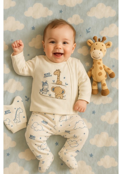 Bebek Hastane Çıkışı 3’lü Set | %100 Pamuk, Zıbın, Patikli Alt, Şapka