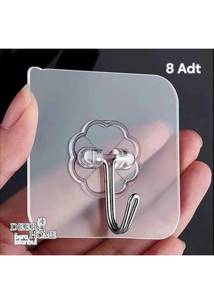 8 Adet Süper Güçlü Şeffaf Mutfak Banyo Kancası Çerçeve Askısı Kendinden Yapışkanlı Şeffaf Yapışkan