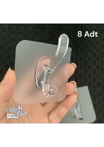 8 Adet Süper Güçlü Şeffaf Banyo Mutfak Kancası Çerçeve Askısı Kendinden Yapışkanlı Şeffaf Yapışkan