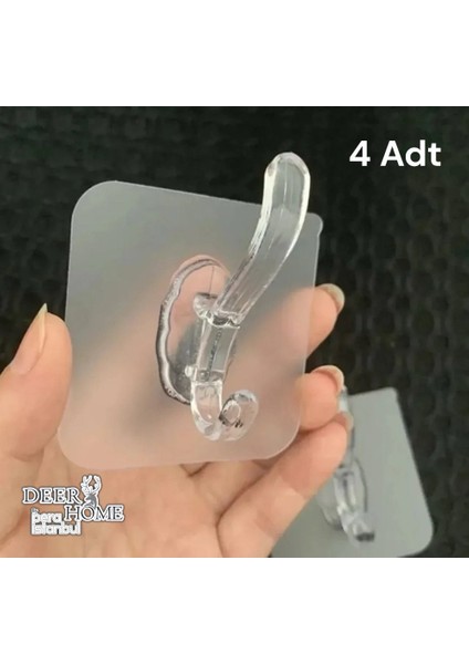 4 Adet Süper Güçlü Şeffaf Banyo Mutfak Kancası Çerçeve Askısı Kendinden Yapışkanlı Şeffaf Yapışkan