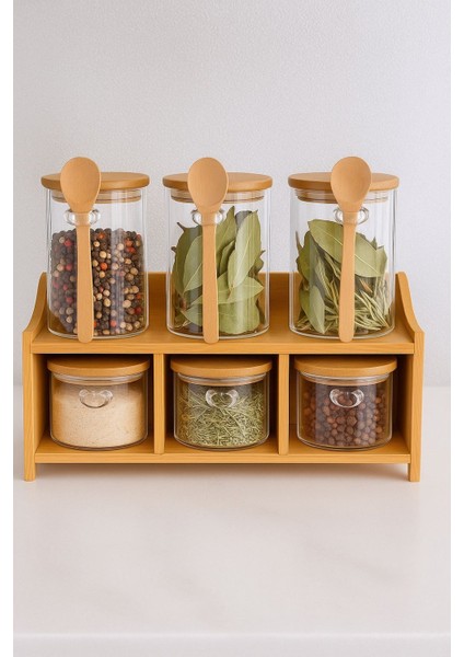 6lı Bambu Stantlı Borosilikat Cam Baharatlık Seti 430 ML+330 ML(11515) modelleri