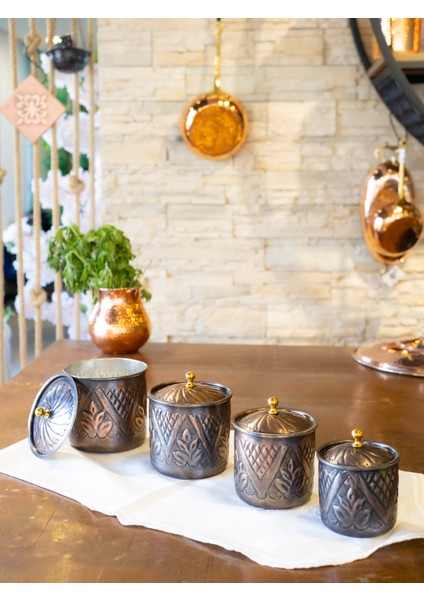 Bakır Baharat Takımı Desen Kakmalı Model Oksit Renk (4'lü) fiyatları