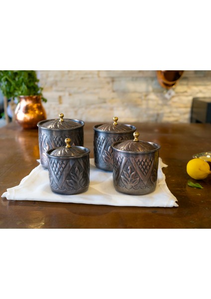 Bakır Baharat Takımı Desen Kakmalı Model Oksit Renk (4'lü) fırsatları