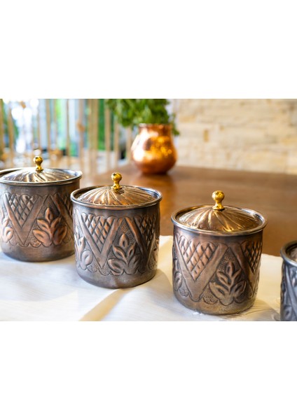 Bakır Baharat Takımı Desen Kakmalı Model Oksit Renk (4'lü) indirimleri