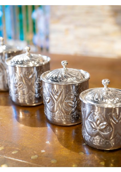 Bakır Baharat Takımı Desen Kakmalı Model Gümüş Renk (4'lü) fiyatları