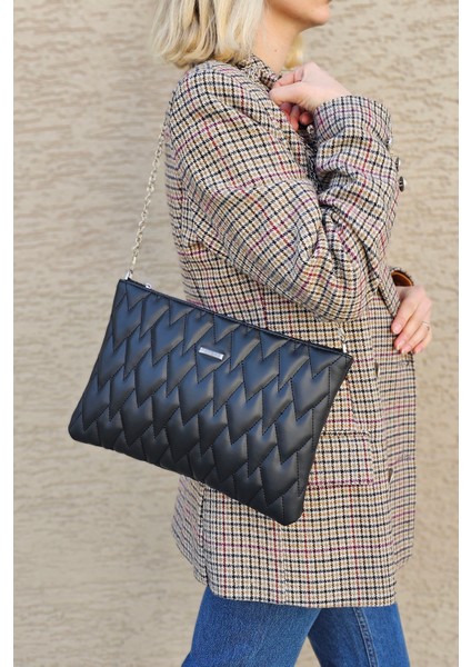 Kapitone Desen Zincir Askılı Clutch El ve Omuz Çantası