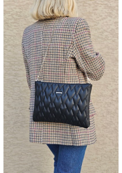 Kapitone Desen Zincir Askılı Clutch El ve Omuz Çantası