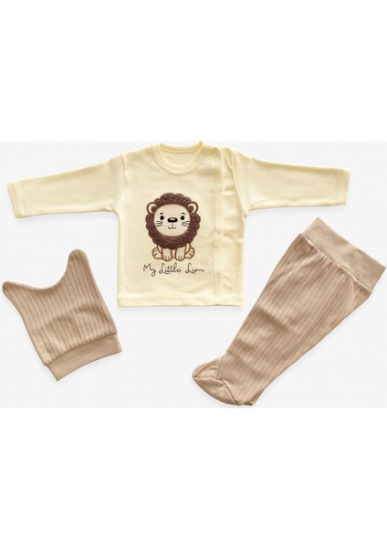 “%100 Pamuklu My Little Lion 3’lü Bebek Takımı – Uzun Kollu Üst, Patikli Alt ve Şapka fiyatları