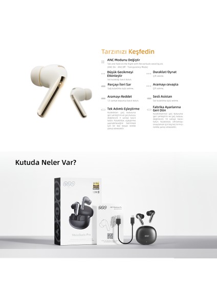 HT08 Melobuds Pro Hi-Res Ldac Adaptif Anc 6 Mikrofon Bluetooth 5.3 Kablosuz Kulaklık Gold