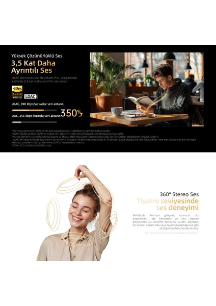 HT08 Melobuds Pro Hi-Res Ldac Adaptif Anc 6 Mikrofon Bluetooth 5.3 Kablosuz Kulaklık Gold