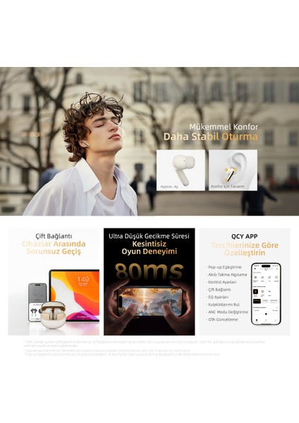HT08 Melobuds Pro Hi-Res Ldac Adaptif Anc 6 Mikrofon Bluetooth 5.3 Kablosuz Kulaklık Gold