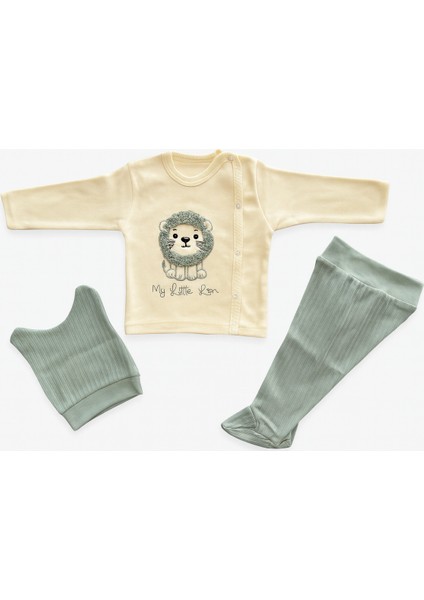 “%100 Pamuklu My Little Lion 3’lü Bebek Takımı – Uzun Kollu Üst, Patikli Alt ve Şapka fiyatları