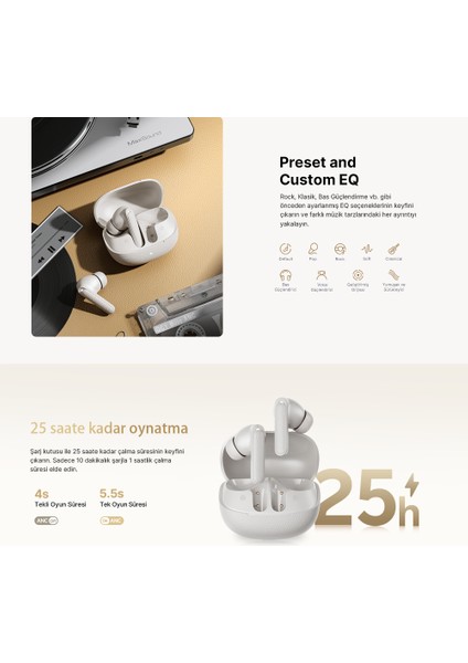 Buds Anc HT15 Bluetooth Kulaklık - 45 Db. Anc - 6 Mikrofon Enc - Çift Cihaz Gürültü Engelleme Ipx4