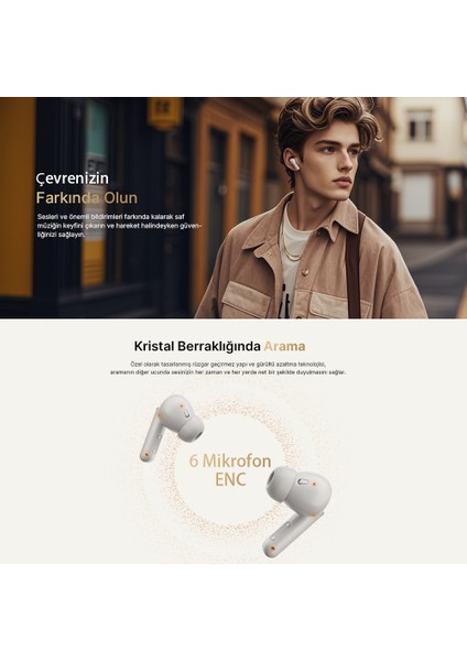 Buds Anc HT15 Bluetooth Kulaklık - 45 Db. Anc - 6 Mikrofon Enc - Çift Cihaz Gürültü Engelleme Ipx4