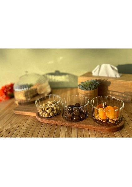 Akasya Tepsili 3'lü Cam Sunumluk indirimleri