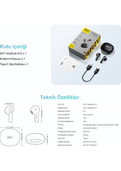 Ailybuds E10 Bluetooth Kulaklık - Hires - Ldac - Çift Cihaz - Oyun Modu 4 Mics Enc Kulakiçi Kulaklık Mavi indirimleri