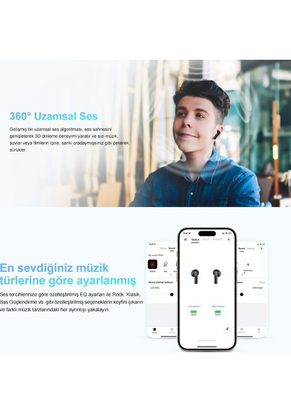 Ailybuds E10 Bluetooth Kulaklık - Hires - Ldac - Çift Cihaz - Oyun Modu 4 Mics Enc Kulakiçi Kulaklık Mavi