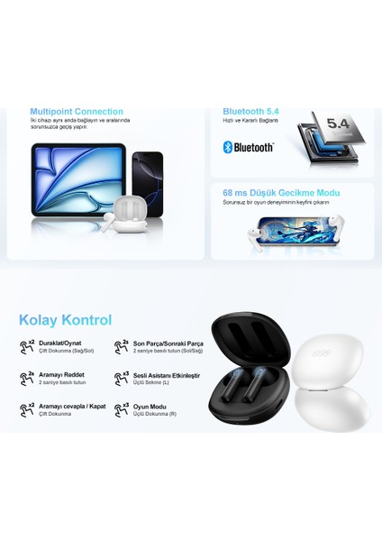Ailybuds E10 Bluetooth Kulaklık - Hires - Ldac - Çift Cihaz - Oyun Modu 4 Mics Enc Kulakiçi Kulaklık Siyah fırsatları