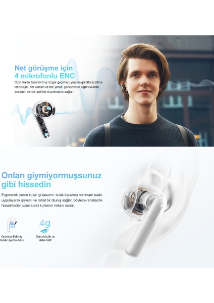 Ailybuds E10 Bluetooth Kulaklık - Hires - Ldac - Çift Cihaz - Oyun Modu 4 Mics Enc Kulakiçi Kulaklık Siyah