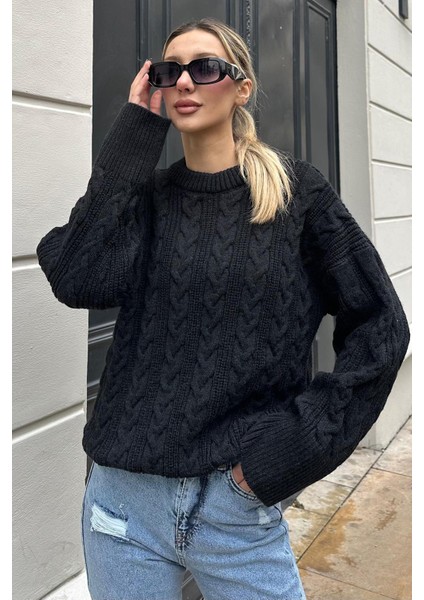 Siyah Bisiklet Yaka Örme Triko Kazak MG2009