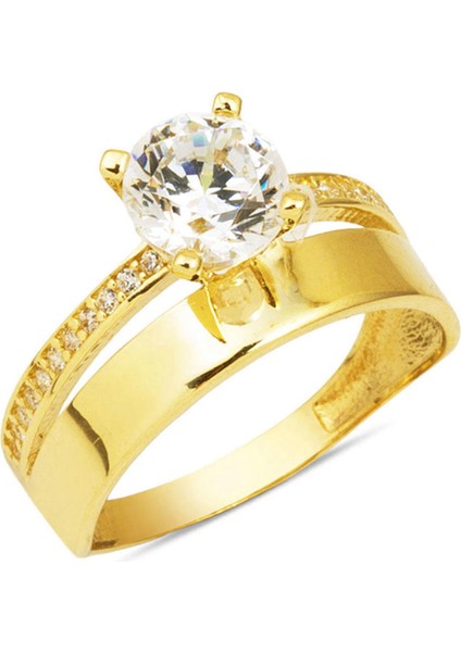 14 Ayar Altın Alyanslı Tektaş Yüzük