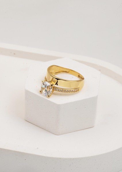 14 Ayar Altın Alyanslı Tektaş Yüzük modelleri