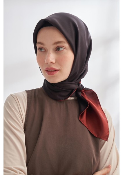 Çift Taraflı Düz Tivil Ipek Eşarp 4401-SIYAH Bordo