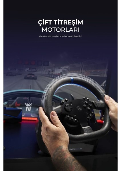 Superdrive SV-950 Direksiyon Seti – Çift Titreşim Motoru, 900°/270° Dönüş Açısı, Pedallı, PS5/PS4, Xbox Series X/S, Xbox One ve PC Uyumlu Kablolu Oyun Direksiyonu