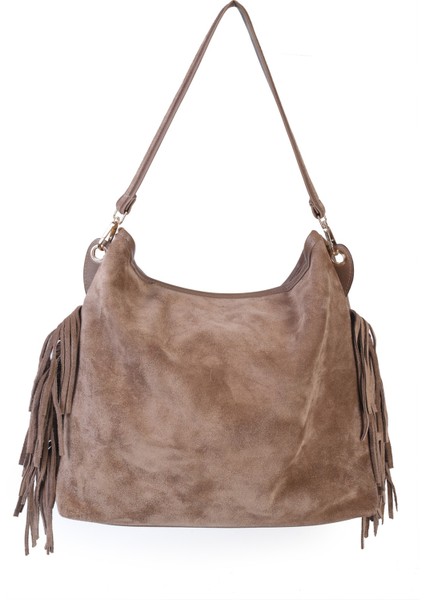 Merilda Püskül Detaylı Deri Süet Omuz Çantası