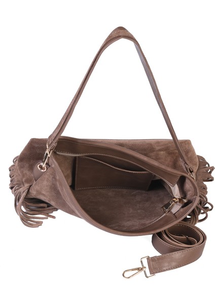 Merilda Püskül Detaylı Deri Süet Omuz Çantası modelleri