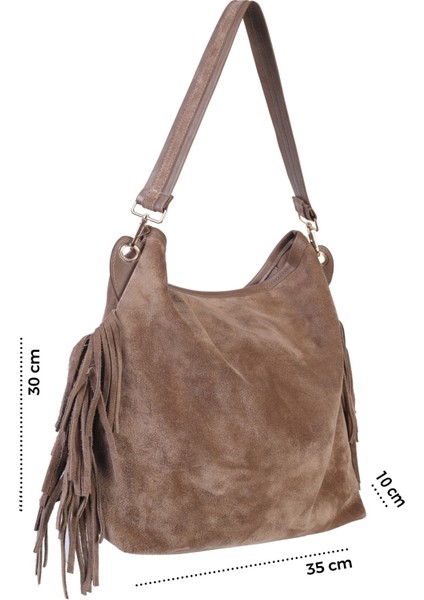 Merilda Püskül Detaylı Deri Süet Omuz Çantası fırsatları