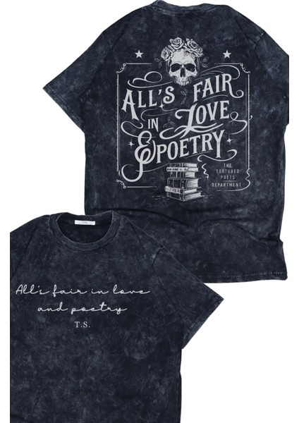 Unisex All's Fair In Love Poetry Sırt Baskılı Yıkamalı T-Shirt, Oversize Taylor Swift Temalı Tişört