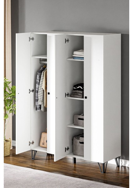 GRM4 4 Kapaklı Beyaz Sunta Gardırop – Aynasız, Modern ve Şık Tasarım, Geniş Depolama Alanı