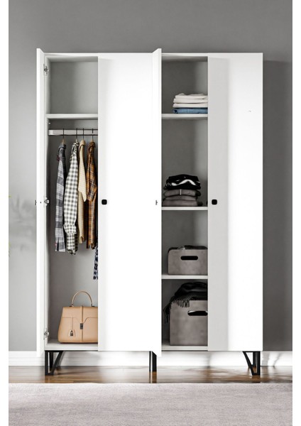 GRM4 4 Kapaklı Beyaz Sunta Gardırop – Aynasız, Modern ve Şık Tasarım, Geniş Depolama Alanı